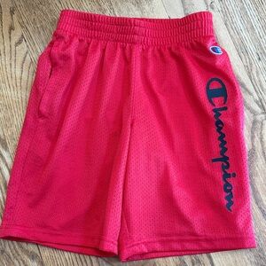 Boys Champion Bright Red Mesh Athletic Shorts with Black Script